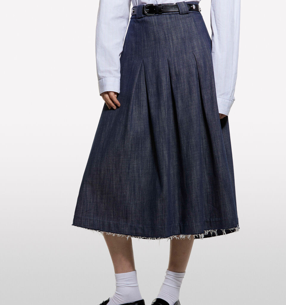 Blue denim circle skirt - women's midi skirts - Dark Blue | Sisley image number 3